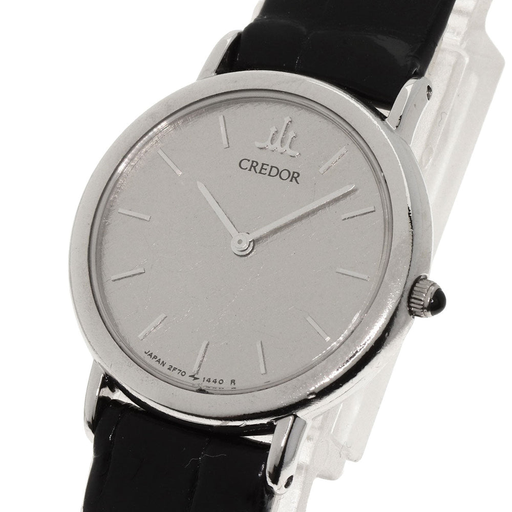 SEIKO Watches Quartz GTWF001 PT900, leather Silver CREDOR Maker Complete Silver dial Women Used Authentic