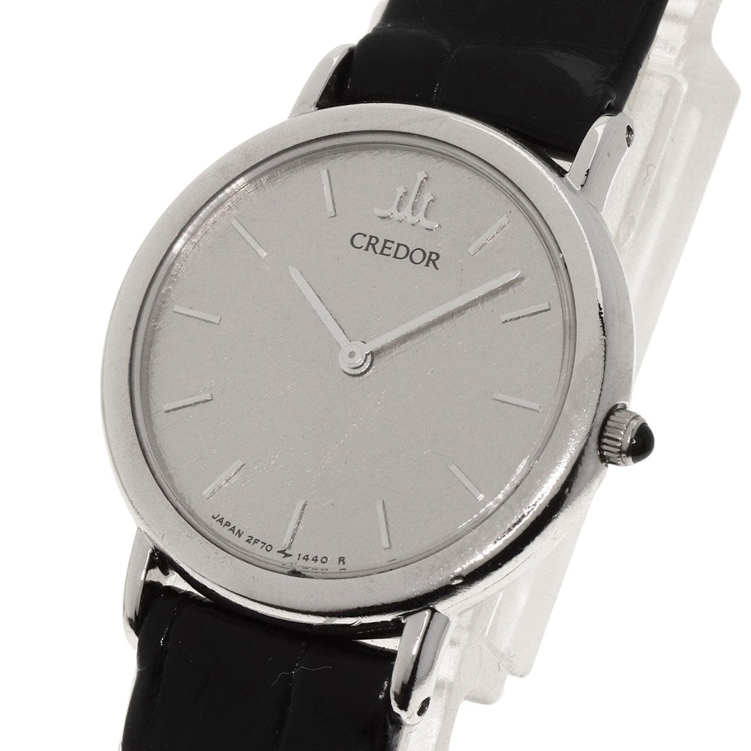 SEIKO Watches Quartz GTWF001 PT900, leather Silver CREDOR Maker Complete Silver dial Women Used Authentic