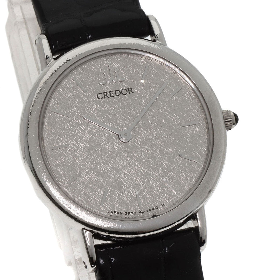 SEIKO Watches Quartz GTWF001 PT900, leather Silver CREDOR Maker Complete Silver dial Women Used Authentic