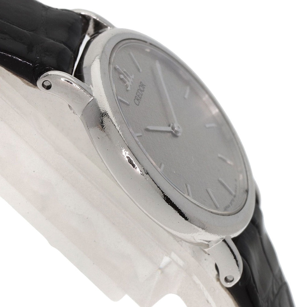 SEIKO Watches Quartz GTWF001 PT900, leather Silver CREDOR Maker Complete Silver dial Women Used Authentic