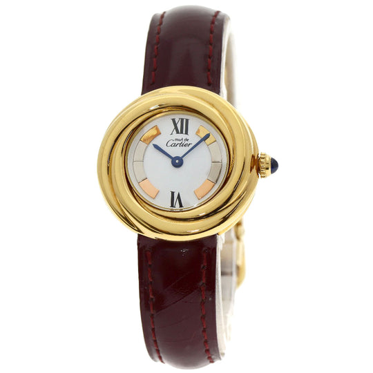 CARTIER Watches Quartz W1010644 Gold Plated, Leather gold Mast Trinity white dial Women Used Authentic