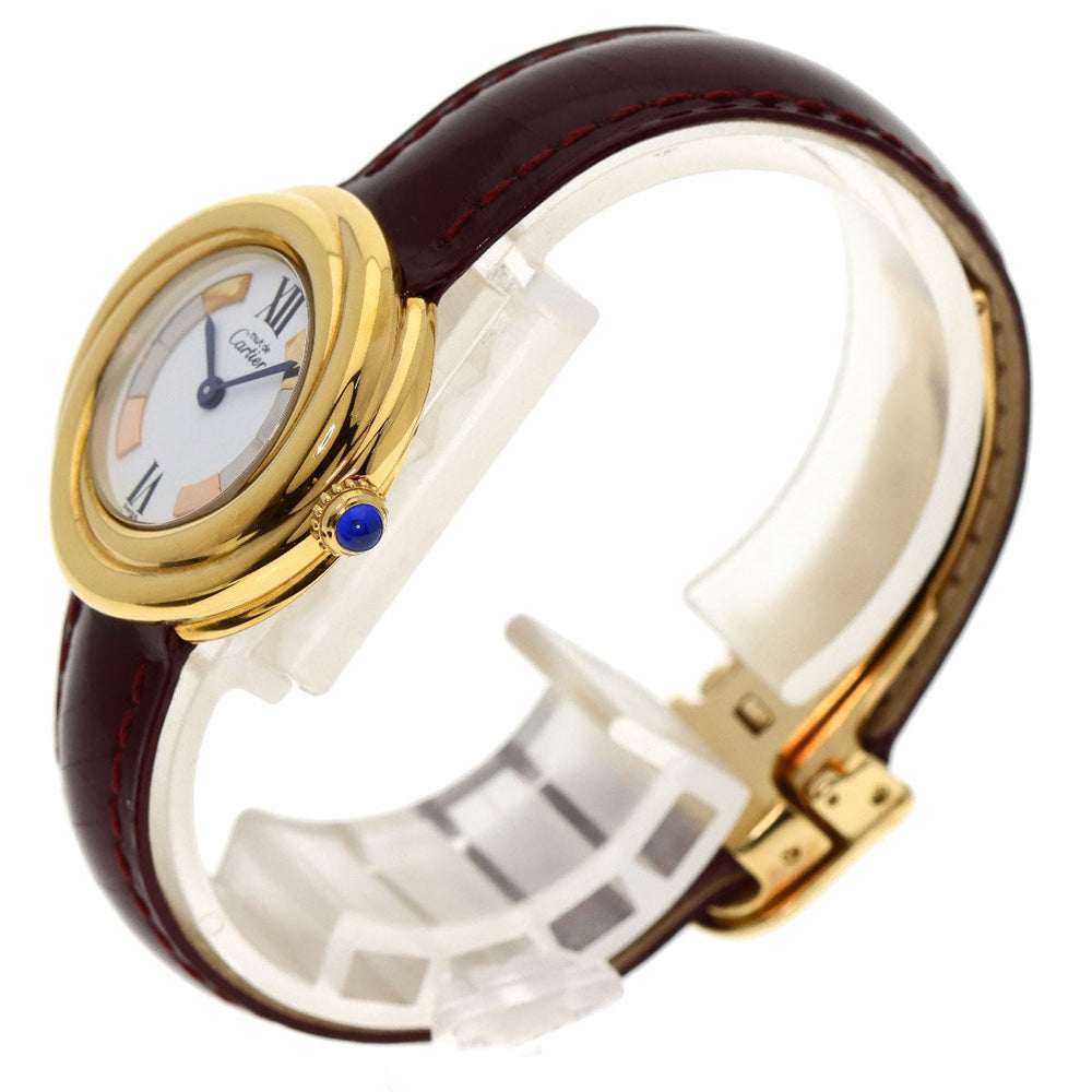 CARTIER Watches Quartz W1010644 Gold Plated, Leather gold Mast Trinity white dial Women Used Authentic