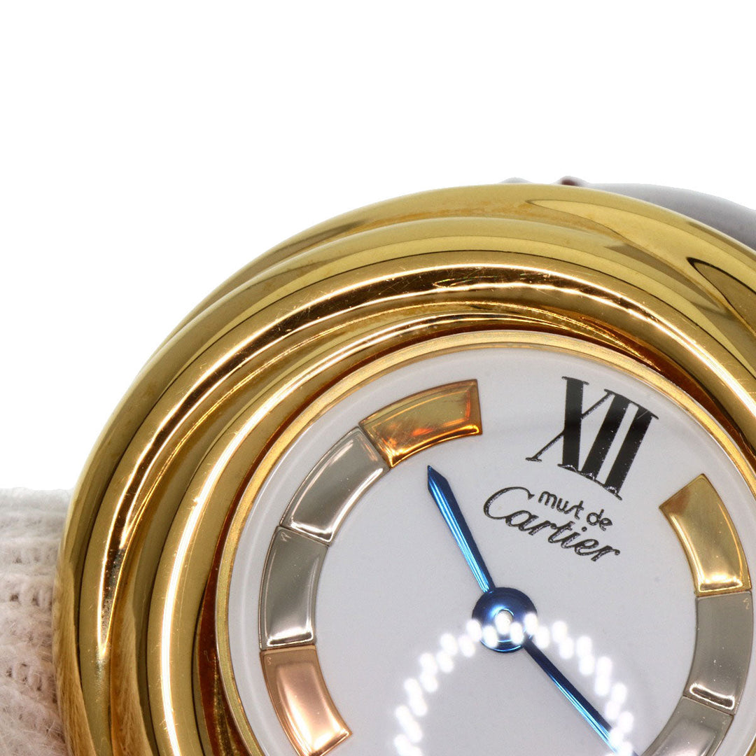 CARTIER Watches Quartz W1010644 Gold Plated, Leather gold Mast Trinity white dial Women Used Authentic