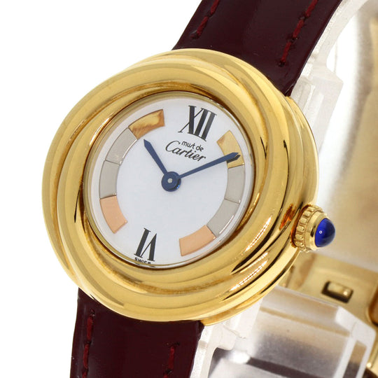 CARTIER Watches Quartz W1010644 Gold Plated, Leather gold Mast Trinity white dial Women Used Authentic