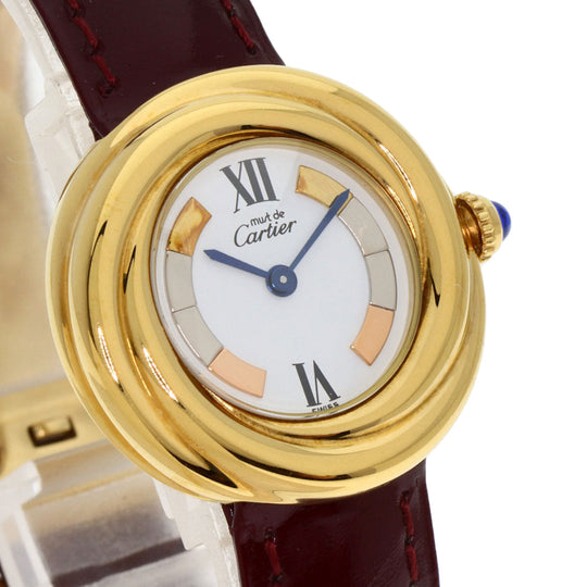CARTIER Watches Quartz W1010644 Gold Plated, Leather gold Mast Trinity white dial Women Used Authentic