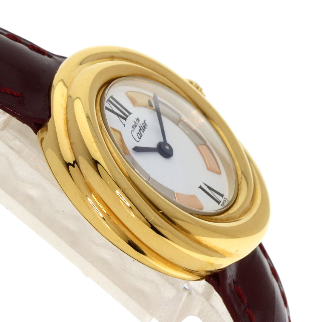 CARTIER Watches Quartz W1010644 Gold Plated, Leather gold Mast Trinity white dial Women Used Authentic