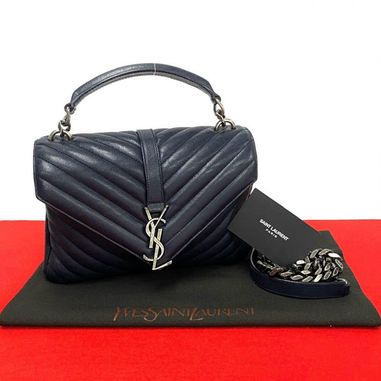 YVES SAINT LAURENT Shoulder Bag leather Navy College Chain Shoulder