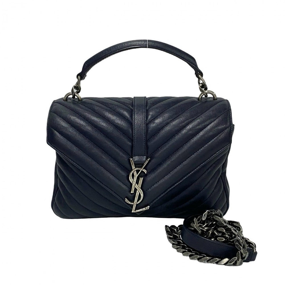 YVES SAINT LAURENT Shoulder Bag leather Navy College Chain Shoulder