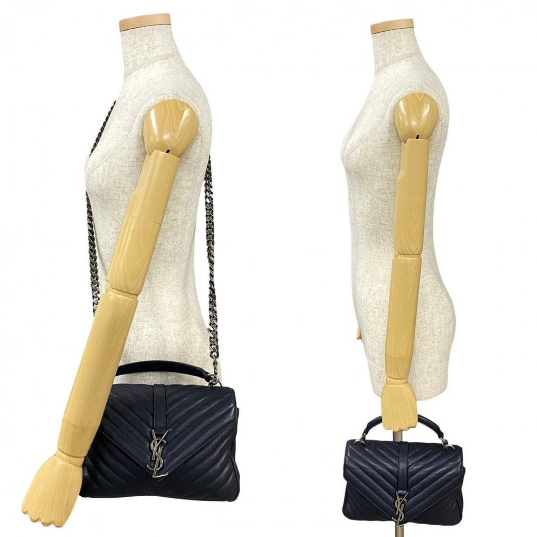 YVES SAINT LAURENT Shoulder Bag leather Navy College Chain Shoulder