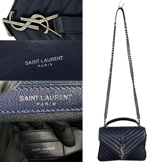 YVES SAINT LAURENT Shoulder Bag leather Navy College Chain Shoulder