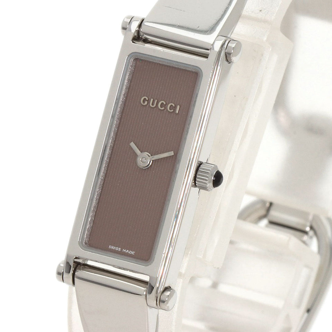 GUCCI Watches Quartz 1500L Stainless Steel , Stainless Steel Silver Square face Brown dial Women Used Authentic