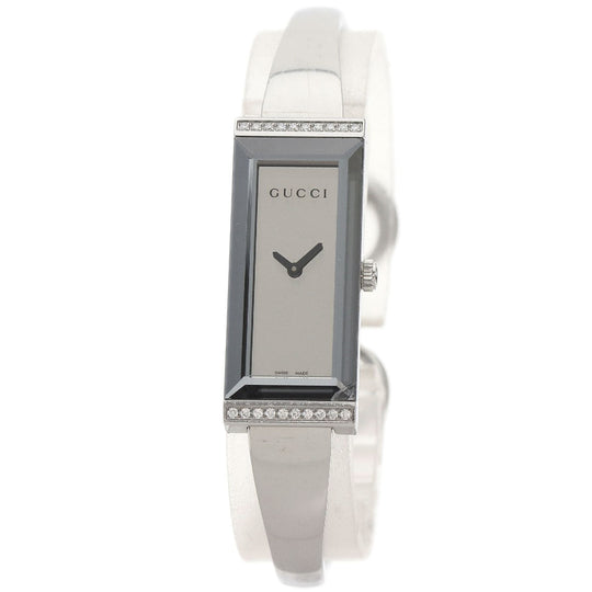 GUCCI Watches Quartz 127.5 Stainless Steel , Stainless Steel Silver Square Face Bezel Diamond mirror dial Women Used Authentic