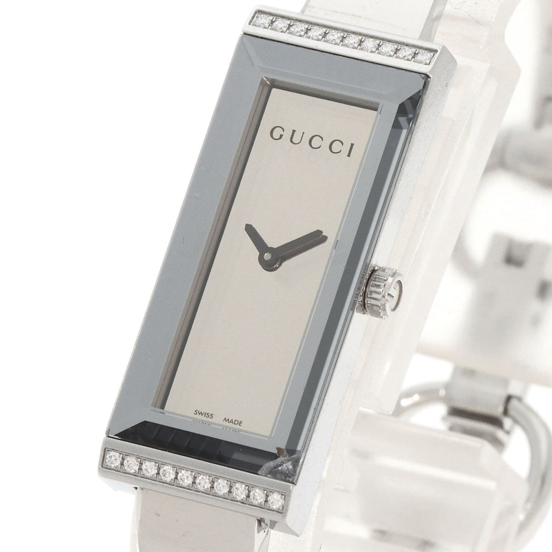 GUCCI Watches Quartz 127.5 Stainless Steel , Stainless Steel Silver Square Face Bezel Diamond mirror dial Women Used Authentic