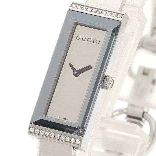 GUCCI Watches Quartz 127.5 Stainless Steel , Stainless Steel Silver Square Face Bezel Diamond mirror dial Women Used Authentic