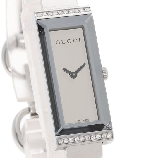 GUCCI Watches Quartz 127.5 Stainless Steel , Stainless Steel Silver Square Face Bezel Diamond mirror dial Women Used Authentic