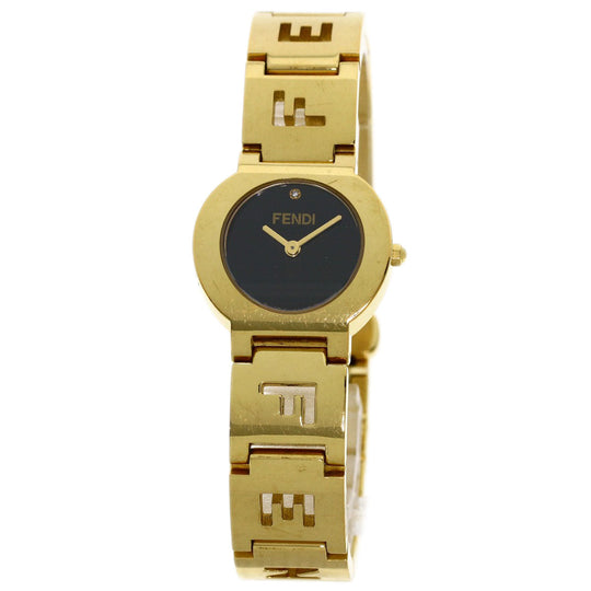 FENDI Watches Quartz 3060L Gold Plated , Gold Plated gold Stella 1P Diamond black dial Women Used Authentic