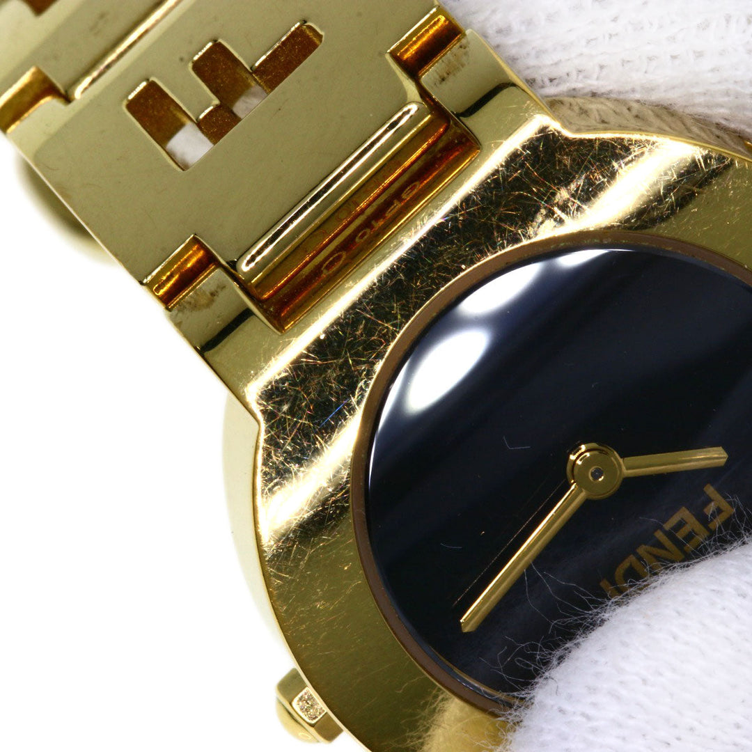 FENDI Watches Quartz 3060L Gold Plated , Gold Plated gold Stella 1P Diamond black dial Women Used Authentic