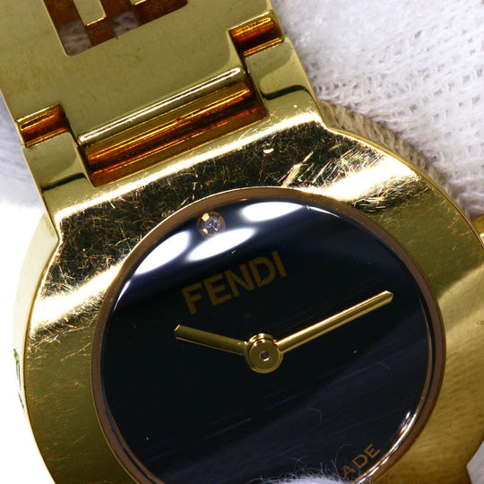 FENDI Watches Quartz 3060L Gold Plated , Gold Plated gold Stella 1P Diamond black dial Women Used Authentic