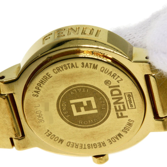 FENDI Watches Quartz 3060L Gold Plated , Gold Plated gold Stella 1P Diamond black dial Women Used Authentic