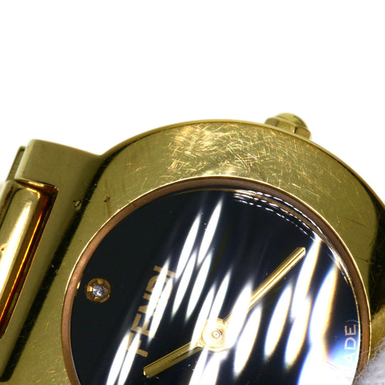 FENDI Watches Quartz 3060L Gold Plated , Gold Plated gold Stella 1P Diamond black dial Women Used Authentic