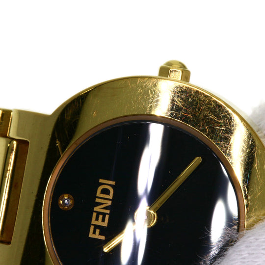 FENDI Watches Quartz 3060L Gold Plated , Gold Plated gold Stella 1P Diamond black dial Women Used Authentic