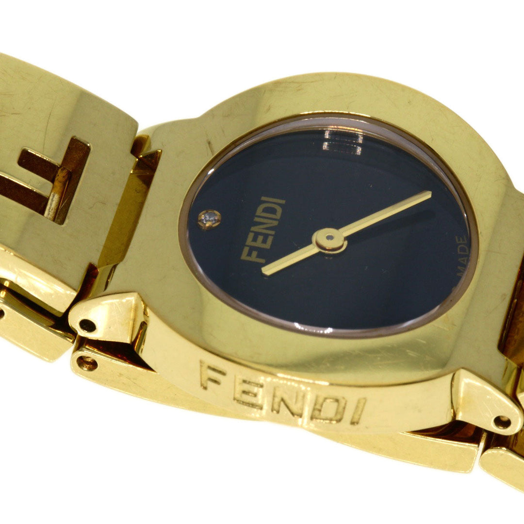 FENDI Watches Quartz 3060L Gold Plated , Gold Plated gold Stella 1P Diamond black dial Women Used Authentic