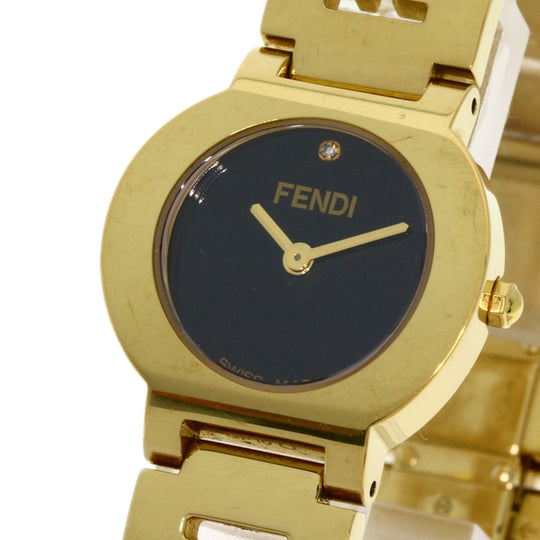 FENDI Watches Quartz 3060L Gold Plated , Gold Plated gold Stella 1P Diamond black dial Women Used Authentic