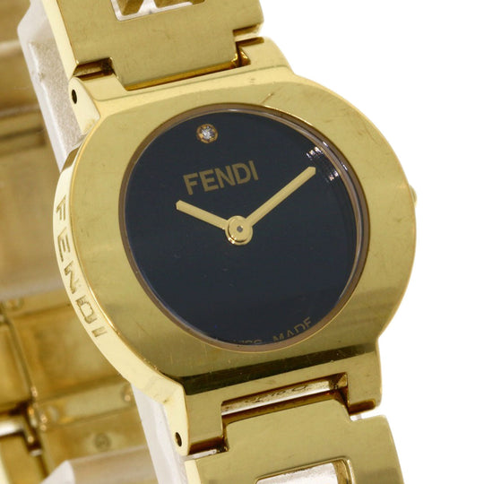 FENDI Watches Quartz 3060L Gold Plated , Gold Plated gold Stella 1P Diamond black dial Women Used Authentic