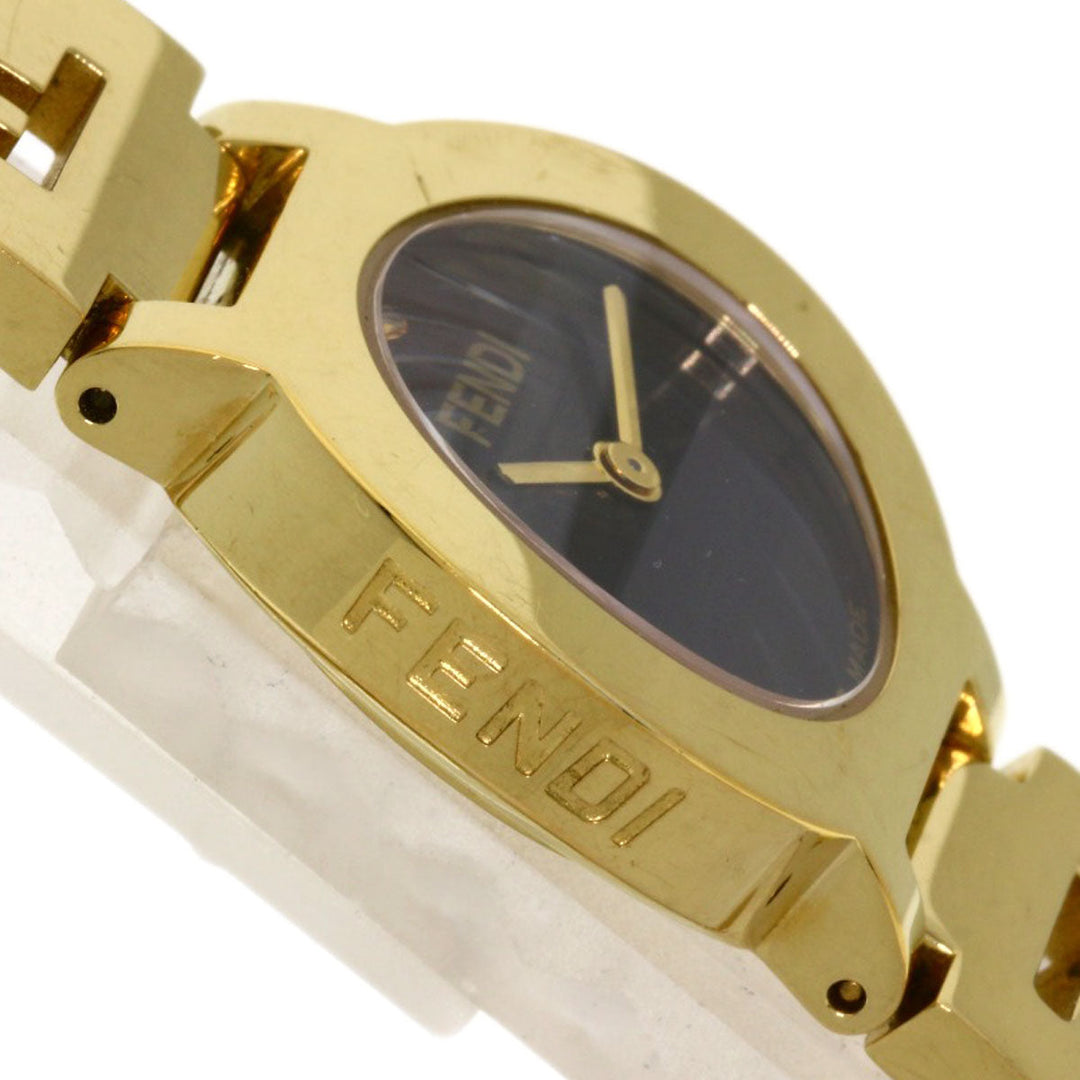 FENDI Watches Quartz 3060L Gold Plated , Gold Plated gold Stella 1P Diamond black dial Women Used Authentic