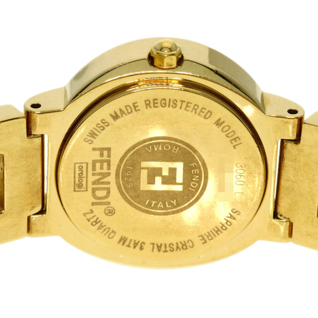 FENDI Watches Quartz 3060L Gold Plated , Gold Plated gold Stella 1P Diamond black dial Women Used Authentic