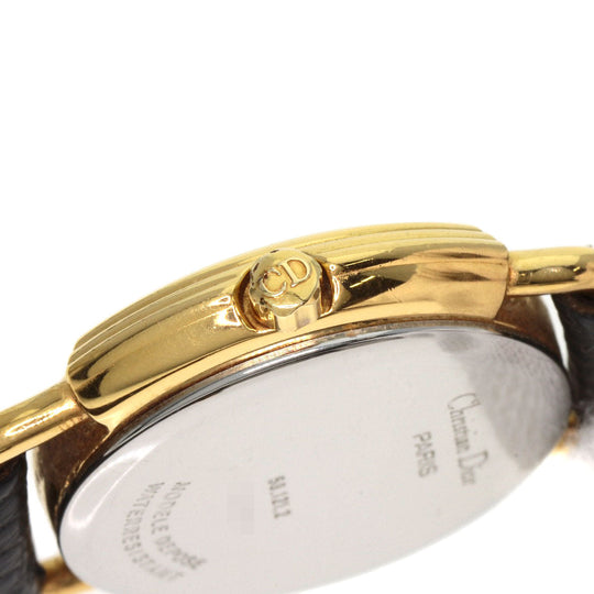 Christian Dior Watches Quartz 58.121.2 Gold Plated, Leather gold Round Face 12P Diamond White shell dial Women Used Authentic