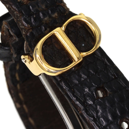 Christian Dior Watches Quartz 58.121.2 Gold Plated, Leather gold Round Face 12P Diamond White shell dial Women Used Authentic