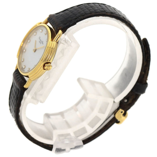 Christian Dior Watches Quartz 58.121.2 Gold Plated, Leather gold Round Face 12P Diamond White shell dial Women Used Authentic