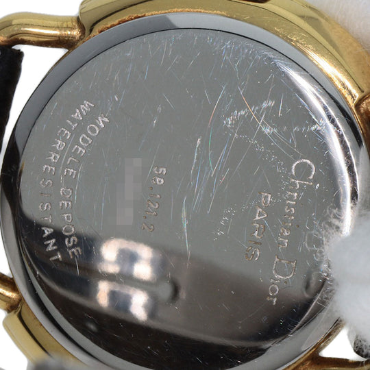 Christian Dior Watches Quartz 58.121.2 Gold Plated, Leather gold Round Face 12P Diamond White shell dial Women Used Authentic