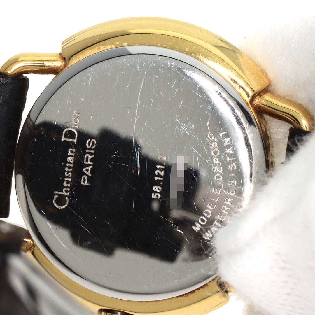 Christian Dior Watches Quartz 58.121.2 Gold Plated, Leather gold Round Face 12P Diamond White shell dial Women Used Authentic