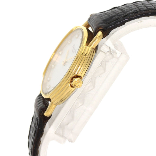 Christian Dior Watches Quartz 58.121.2 Gold Plated, Leather gold Round Face 12P Diamond White shell dial Women Used Authentic