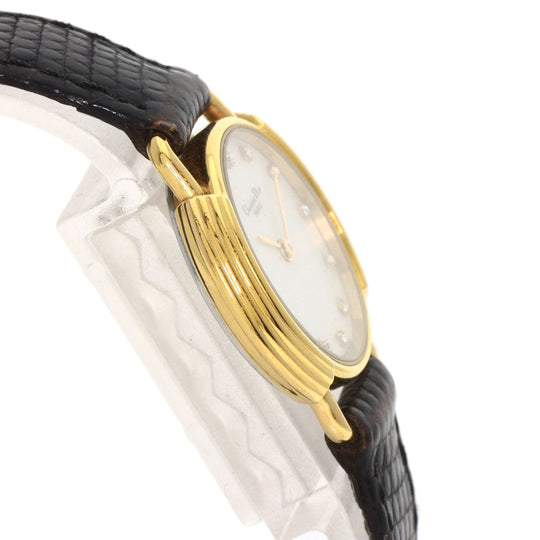 Christian Dior Watches Quartz 58.121.2 Gold Plated, Leather gold Round Face 12P Diamond White shell dial Women Used Authentic