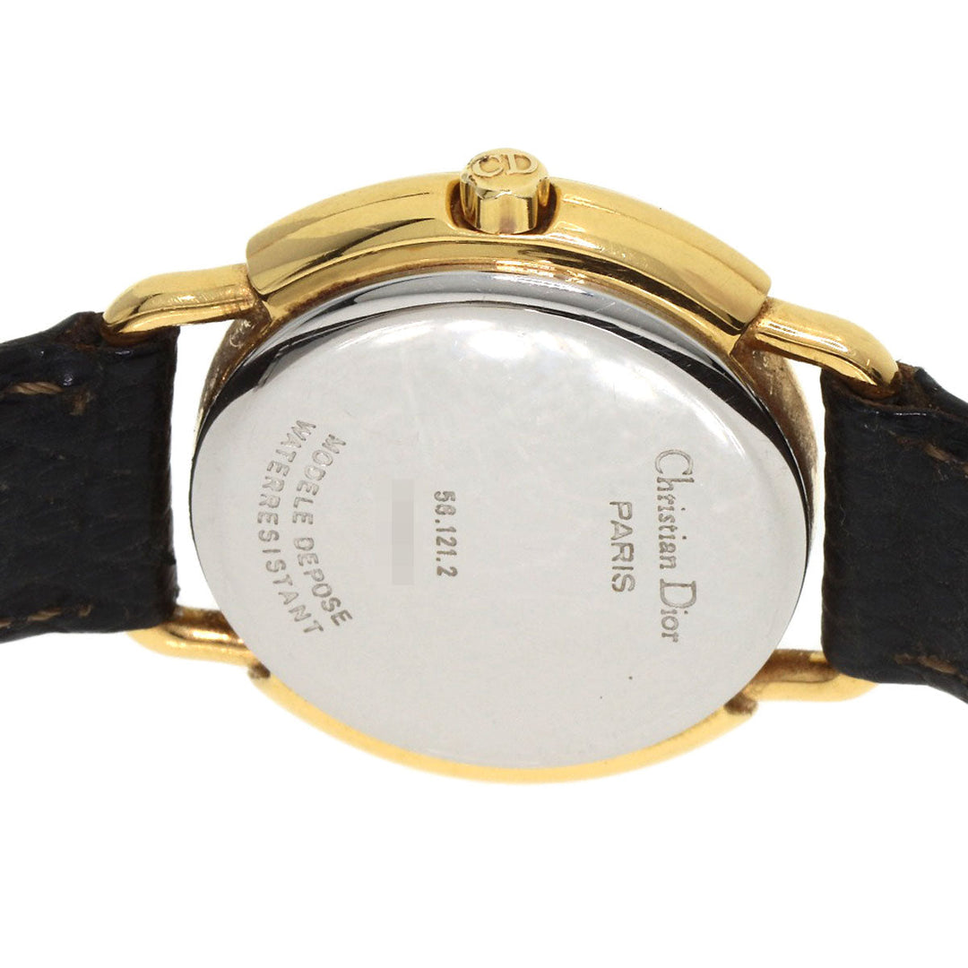 Christian Dior Watches Quartz 58.121.2 Gold Plated, Leather gold Round Face 12P Diamond White shell dial Women Used Authentic