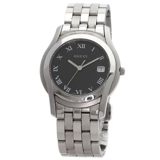 GUCCI Watches Quartz 5500M Stainless Steel , Stainless Steel Silver Round face black dial mens Used Authentic