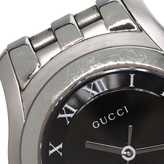 GUCCI Watches Quartz 5500M Stainless Steel , Stainless Steel Silver Round face black dial mens Used Authentic