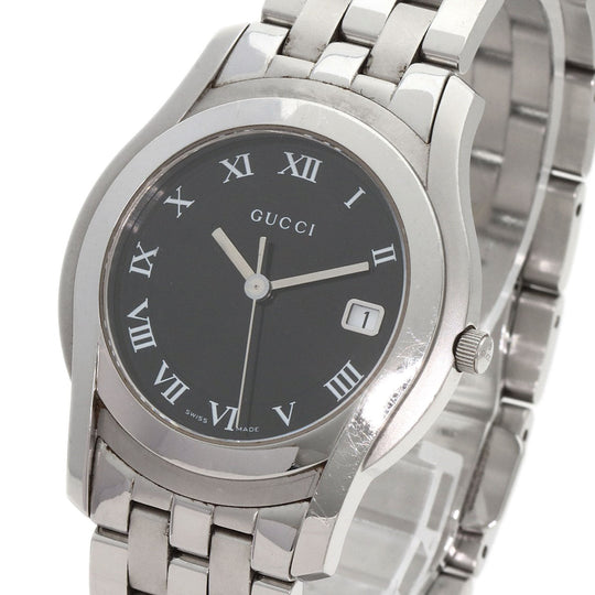 GUCCI Watches Quartz 5500M Stainless Steel , Stainless Steel Silver Round face black dial mens Used Authentic