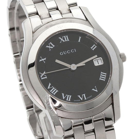 GUCCI Watches Quartz 5500M Stainless Steel , Stainless Steel Silver Round face black dial mens Used Authentic