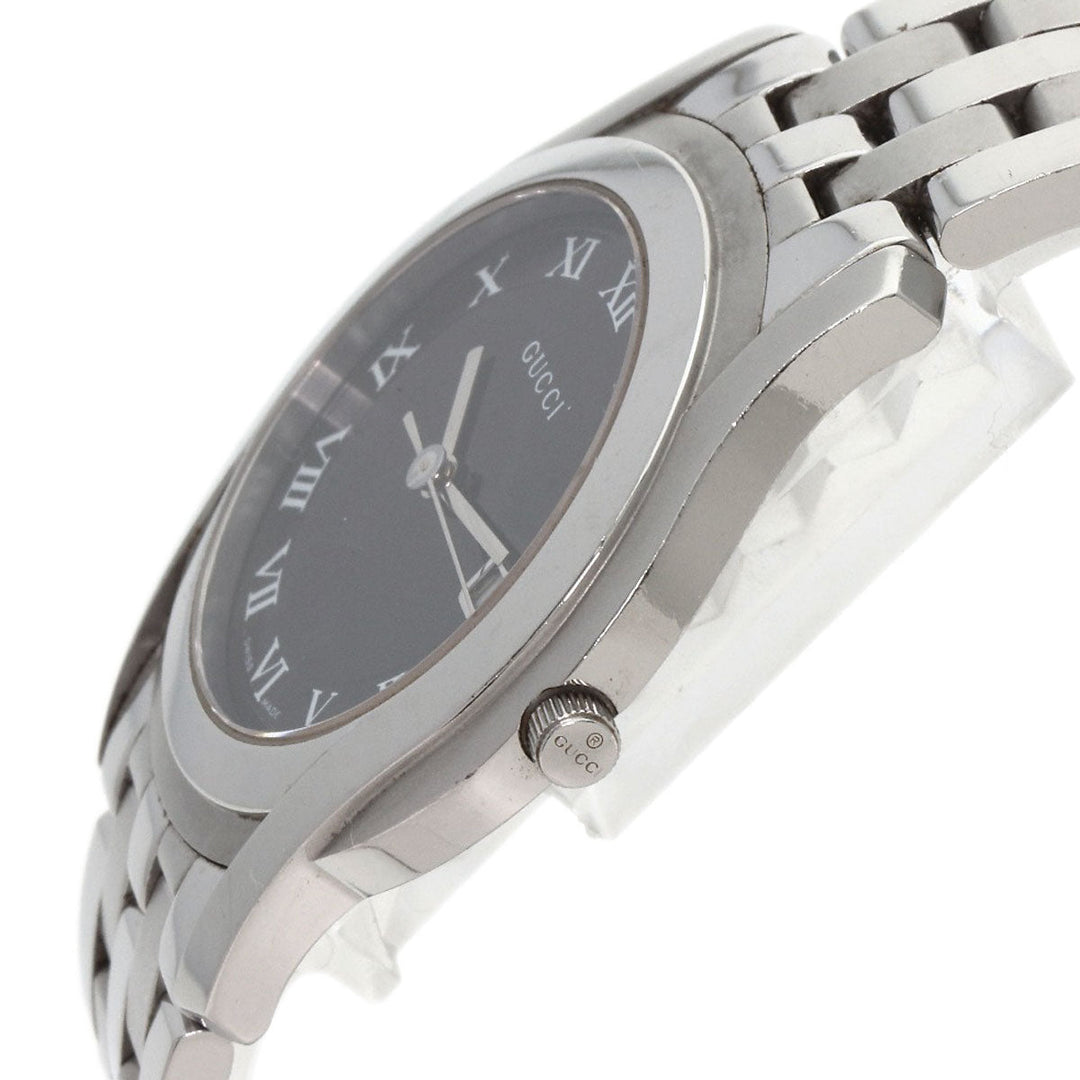 GUCCI Watches Quartz 5500M Stainless Steel , Stainless Steel Silver Round face black dial mens Used Authentic