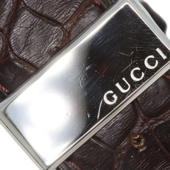 GUCCI Watches Quartz 7100M Stainless Steel, Leather Silver Square face Silver dial mens Used Authentic
