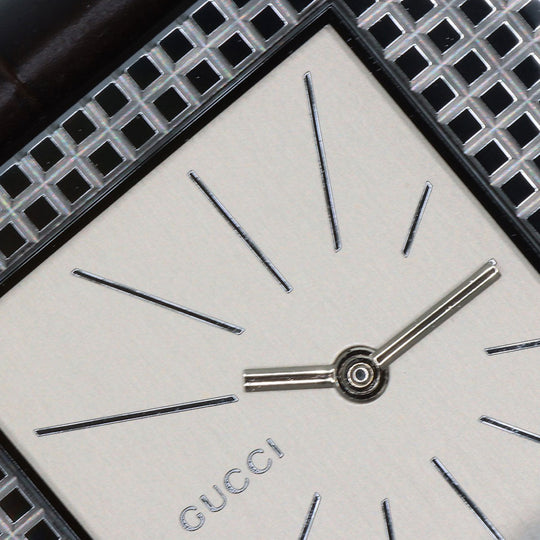 GUCCI Watches Quartz 7100M Stainless Steel, Leather Silver Square face Silver dial mens Used Authentic