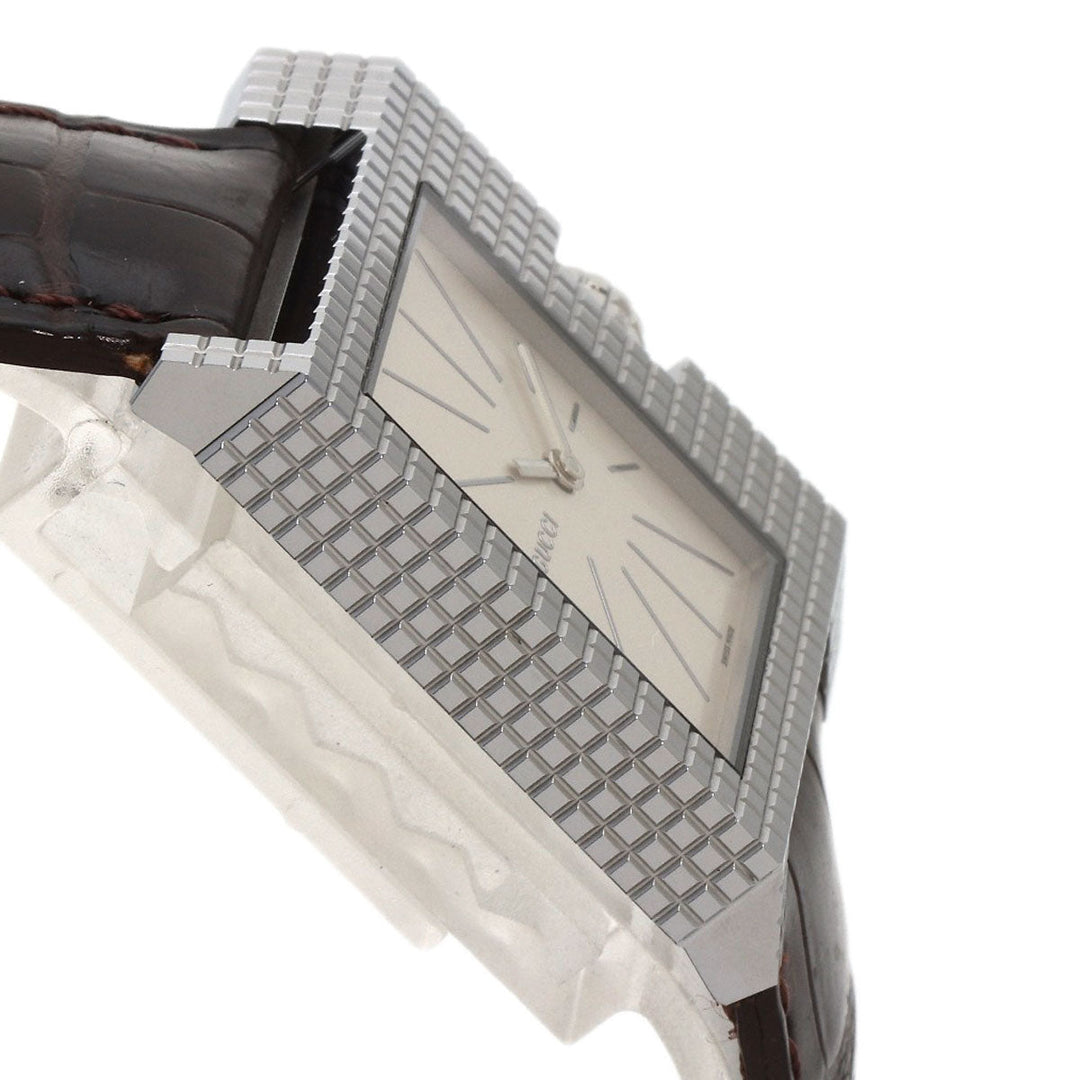 GUCCI Watches Quartz 7100M Stainless Steel, Leather Silver Square face Silver dial mens Used Authentic