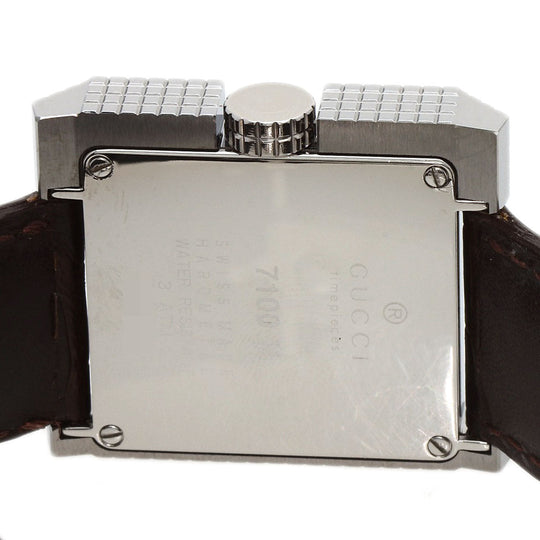GUCCI Watches Quartz 7100M Stainless Steel, Leather Silver Square face Silver dial mens Used Authentic