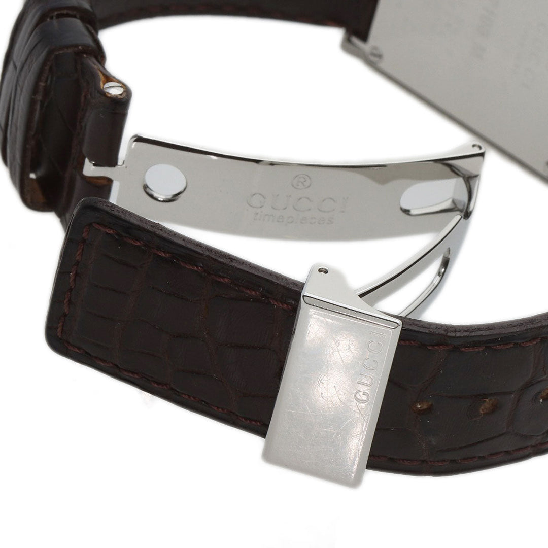 GUCCI Watches Quartz 7100M Stainless Steel, Leather Silver Square face Silver dial mens Used Authentic
