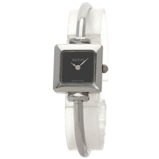 GUCCI Watches Quartz 1900L Stainless Steel , Stainless Steel Silver Square face bangle black dial Women Used Authentic