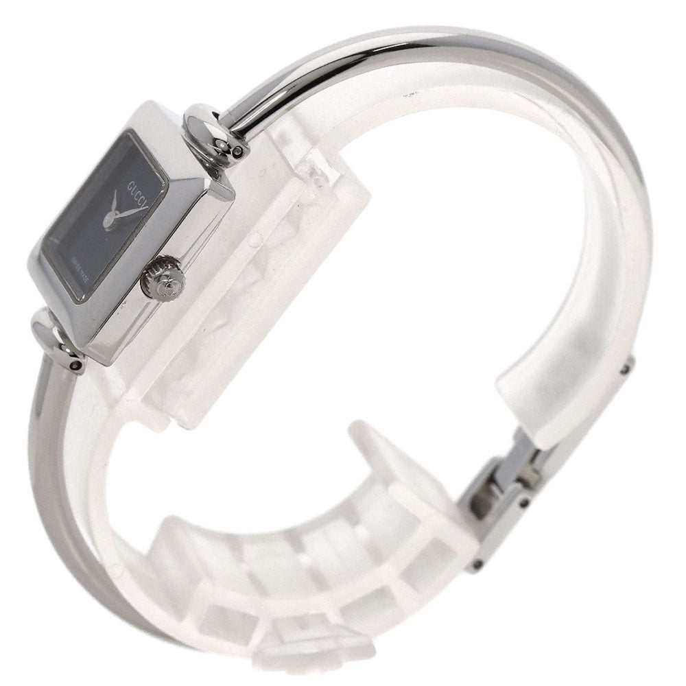 GUCCI Watches Quartz 1900L Stainless Steel , Stainless Steel Silver Square face bangle black dial Women Used Authentic